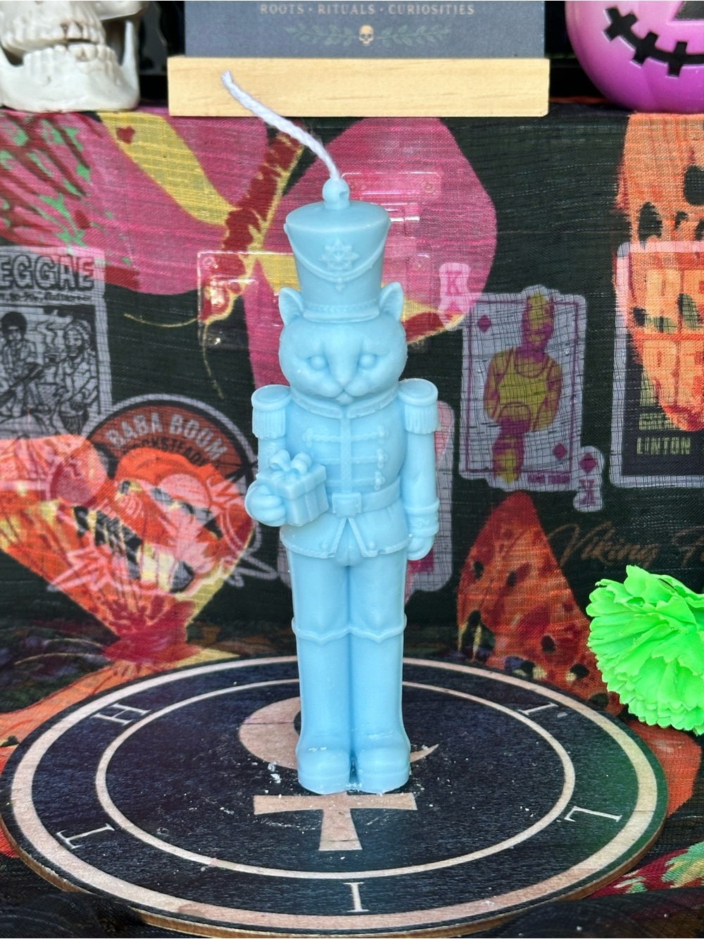 Handmade Blue Nutcracker Cat Candle – Christmas Cat Soldier